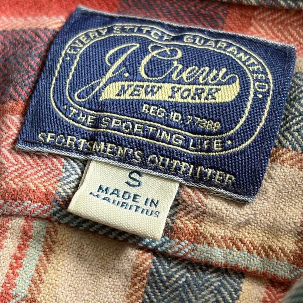 Vintage J.Crew Men's Red Cream Blue Pullover Plaid Button Up Collared Shirt